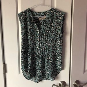 Ann Taylor Loft Turquoise Animal Print Blouse XS